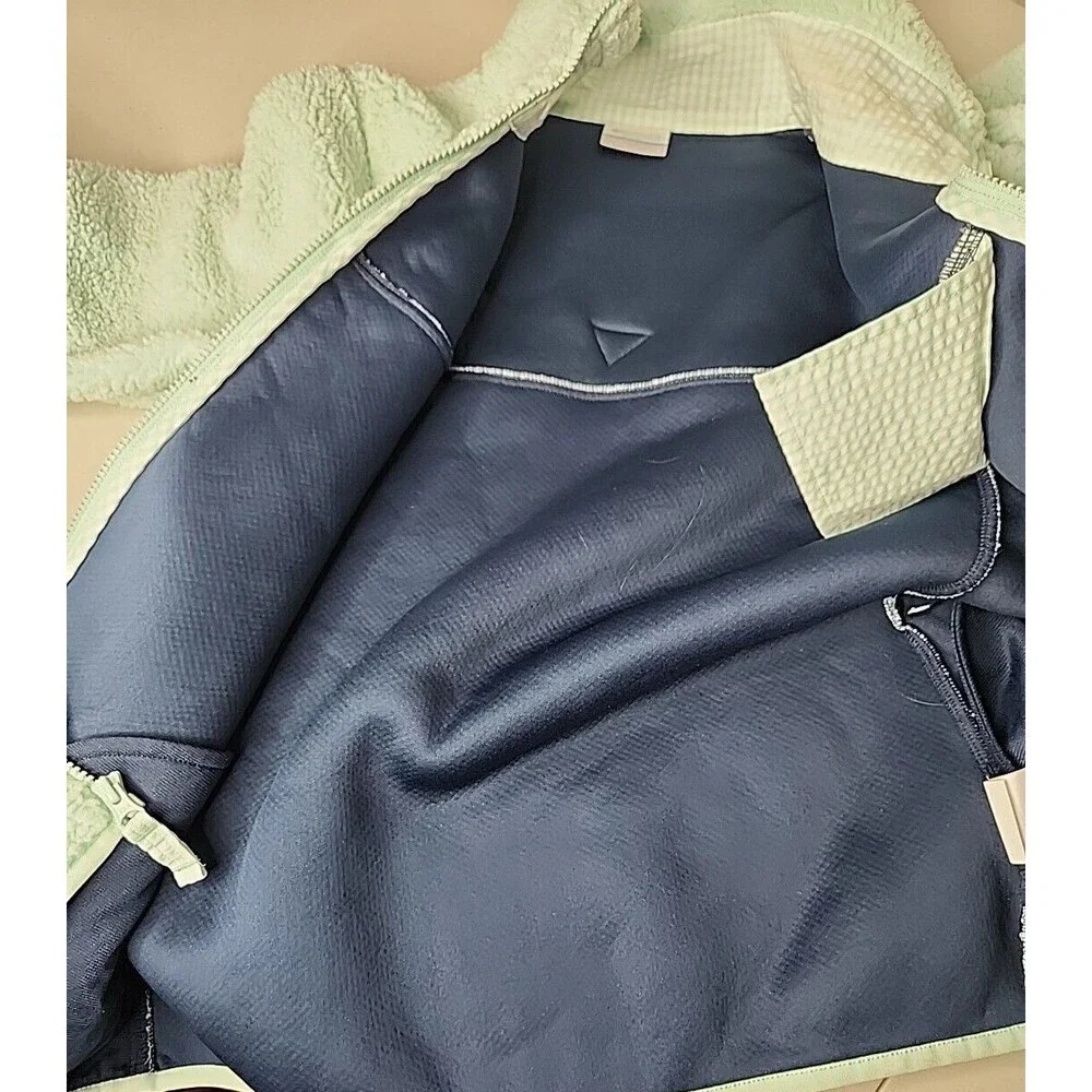 Columbia PFG Women's Mint Green Sherpa Gingham Full Zip Puffy Jacket Size S EUC